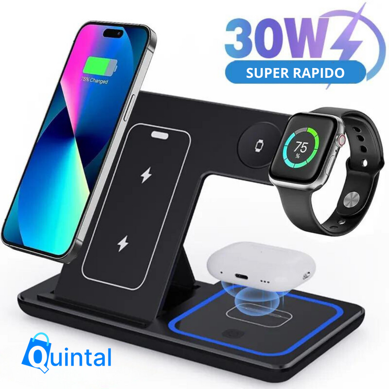 Super carregador por indução 4 em 1, 30W FAST (iPhones, Smartphones, Airpods, Smartwhatches, Apple Watches)